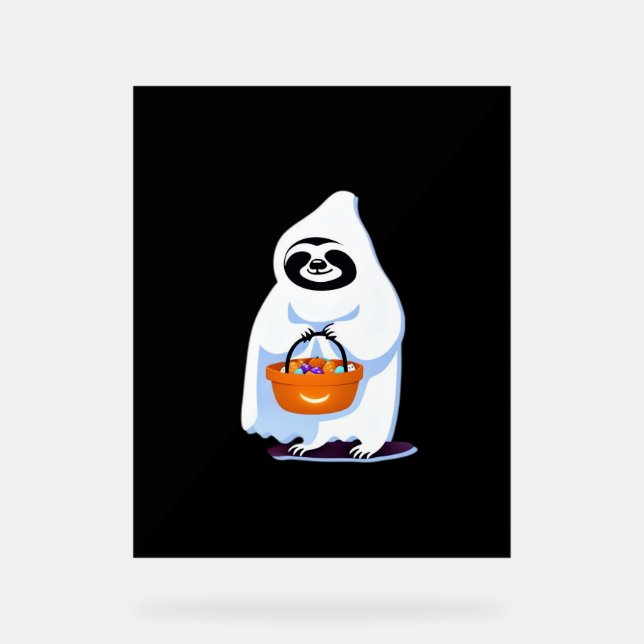 Halloween-Faultier, als Gespenst verkleidet, Trick Acrylschild (Vorderseite)