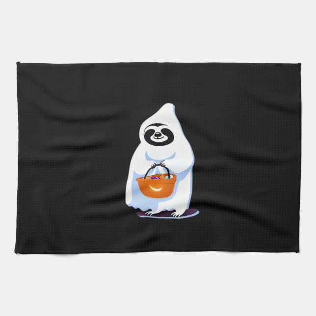 Halloween-Faultier, als Gespenst verkleidet, Trick Geschirrtuch (Horizontal)