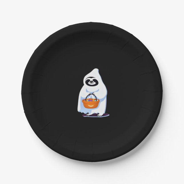 Halloween-Faultier, als Gespenst verkleidet, Trick Pappteller (Vorderseite)