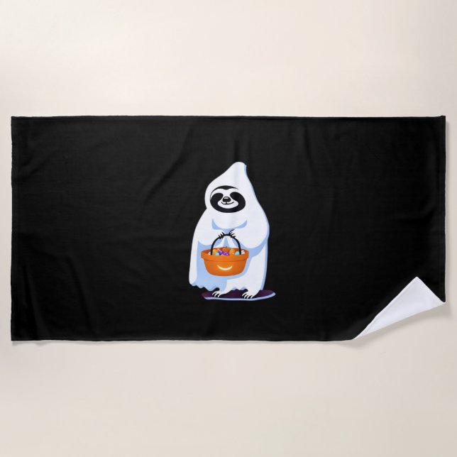 Halloween-Faultier, als Gespenst verkleidet, Trick Strandtuch (Vorderseite)