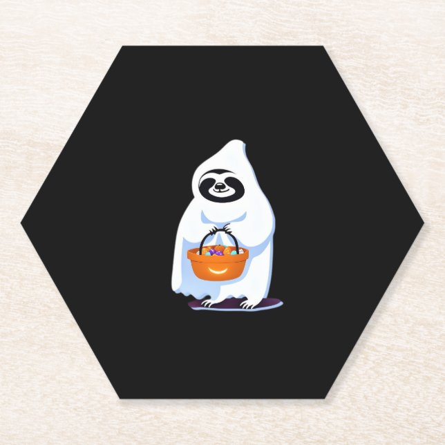 Halloween-Faultier, als Gespenst verkleidet, Trick Untersetzer (Vorderseite)