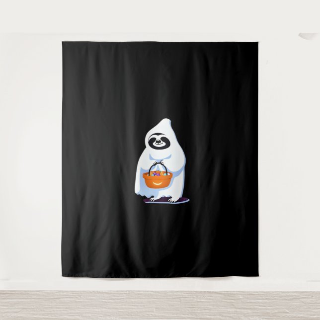 Halloween-Faultier, als Gespenst verkleidet, Trick Wandteppich (Vorderseite)