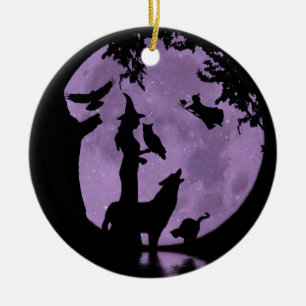 Halloween-Feiertag Hexen Eule und Wolf Keramik Ornament