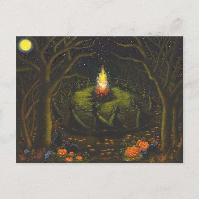 Halloween, Feuer, Hexen, Coven, Magie, Tanz Postkarte (Vorderseite)