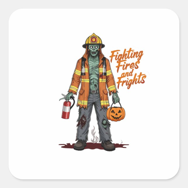 Halloween-Feuerwehrmann Kämpfe für Feuer und Recht Quadratischer Aufkleber (Vorderseite)