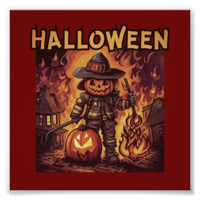 Halloween, Feuerwehrmann, Trick oder Lust? Fotodruck (Vorne)