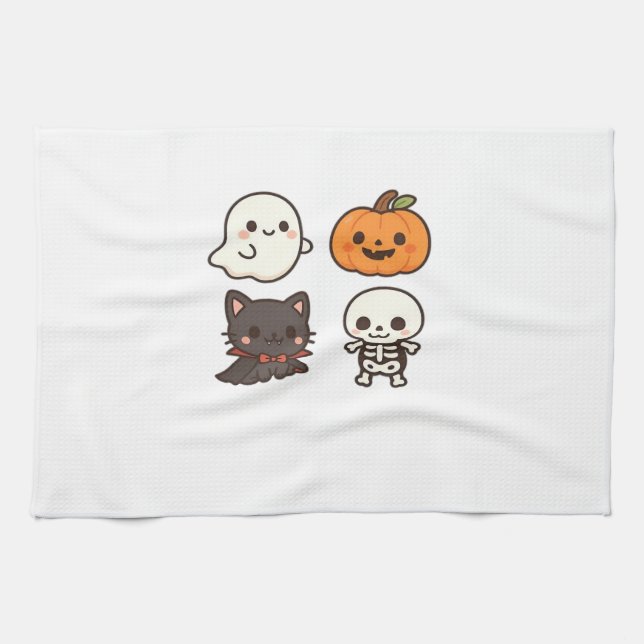 Halloween-Figuren � Geist, Kürbis, schwarze Katze  Geschirrtuch (Horizontal)