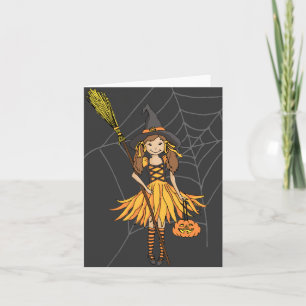 Halloween fille mignonne avec carte citrouille
