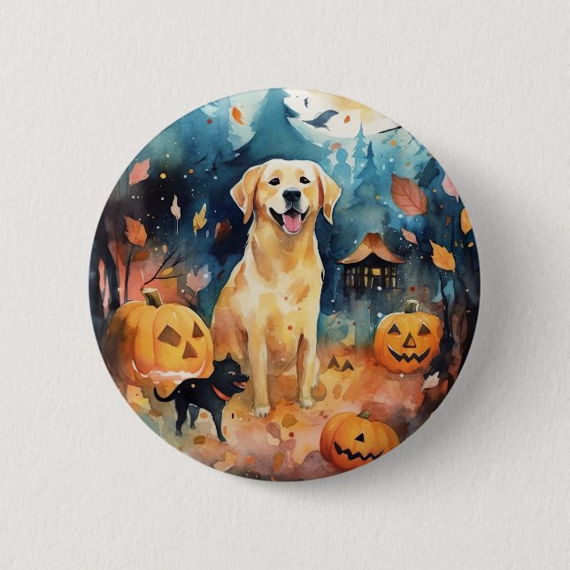 Halloween Finnischer Lappund mit Pumpkins Beängsti Button (Vorderseite)