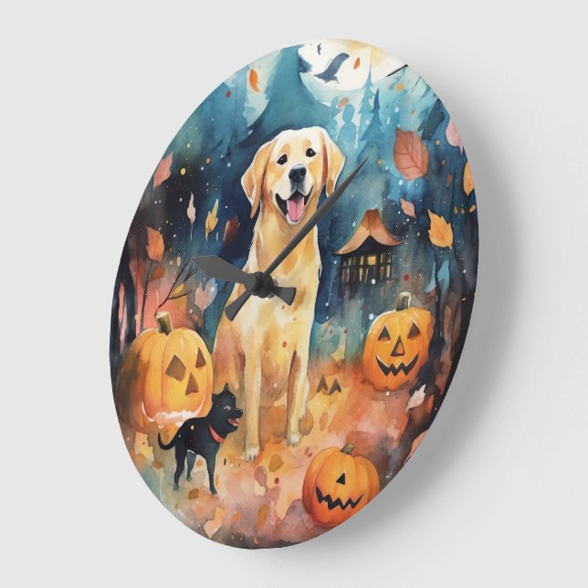Halloween Finnischer Lappund mit Pumpkins Beängsti Große Wanduhr (Winkel)