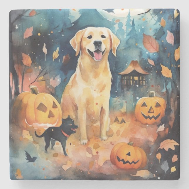 Halloween Finnischer Lappund mit Pumpkins Beängsti Steinuntersetzer (Vorderseite)