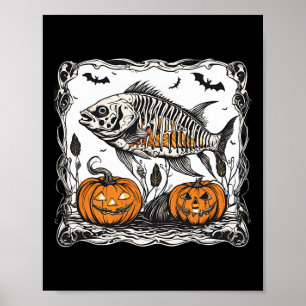 Halloween Fish Skeleton Funny Spooky Fish Bone Gra Poster