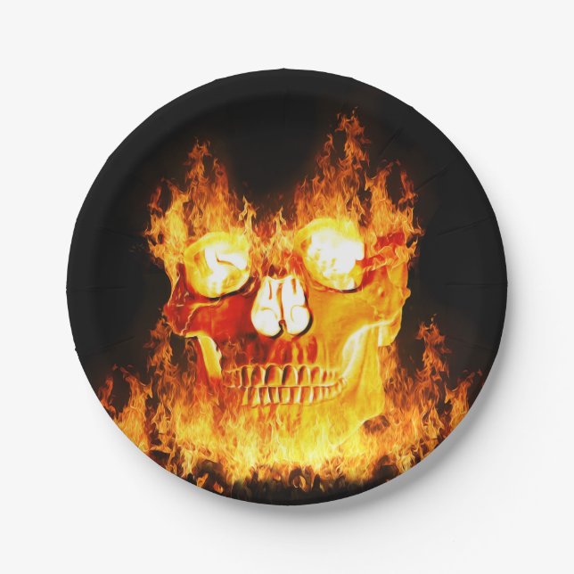 Halloween Flaming Skull Pappteller (Vorderseite)
