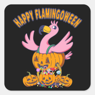 Halloween Flamingo Happy Flamingoween Kids Quadratischer Aufkleber