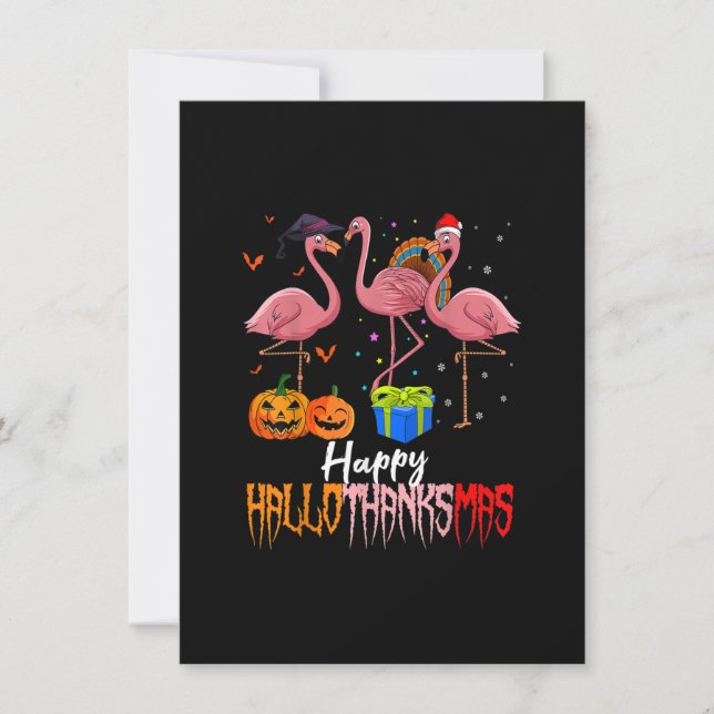 Halloween Flamingo Happy Hallothanksmas Pumpkin Einladung (Vorderseite)