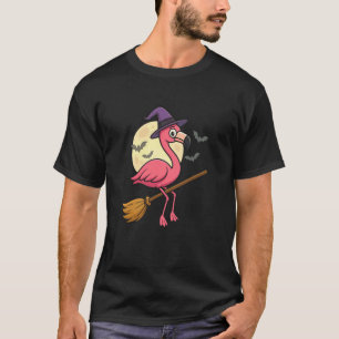 Halloween Flamingo Hexenbesen Lustig T-Shirt