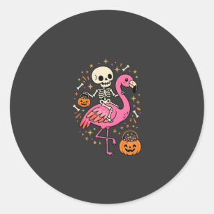 Halloween Flamingo Skelett Candy Eimer Vektor De Runder Aufkleber