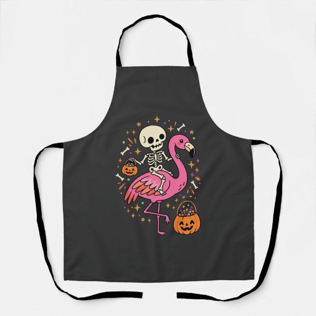 Halloween Flamingo Skelett Candy Eimer Vektor De Schürze (Vorderseite)