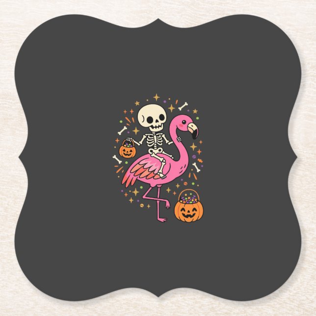 Halloween Flamingo Skelett Candy Eimer Vektor De Untersetzer (Vorderseite)