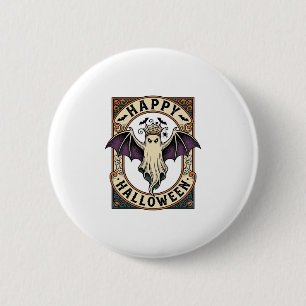 Halloween-Fledermaus-Geist Vintage-Stich-Shirt_1 Button