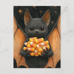 Halloween-Fledermaus mit Süßigkeiten Postkarte