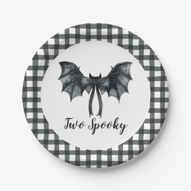 Halloween-Fledermaus-Schleife Zwei Gruselig 2. Geb Pappteller (Vorderseite)
