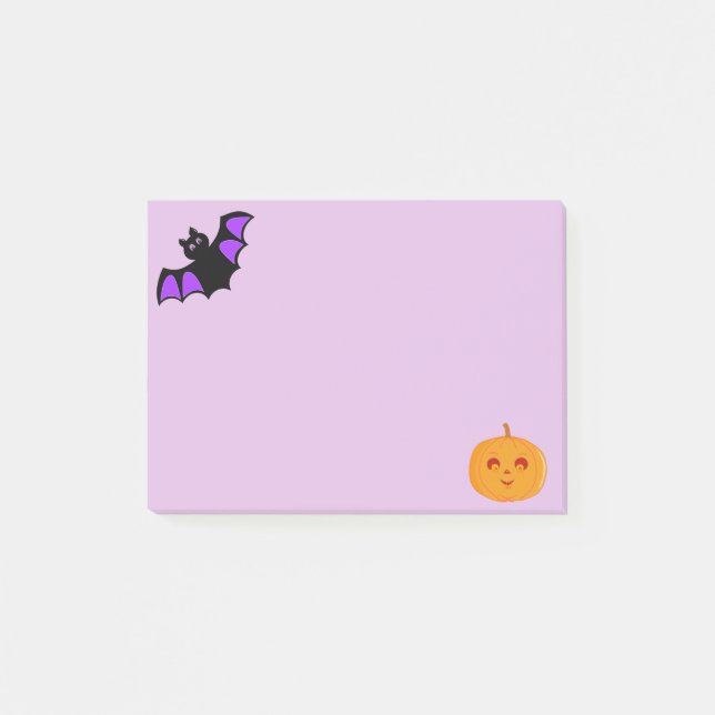Halloween-Fledermaus und Kürbis Post-it Klebezettel (Vorderseite)