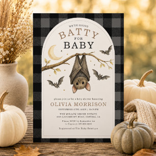 Halloween-Fledermäuse1 Gingham-Baby-Party Einladung