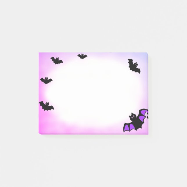 Halloween-Fledermäuse auf lila und weiß Post-it Klebezettel (Vorderseite)