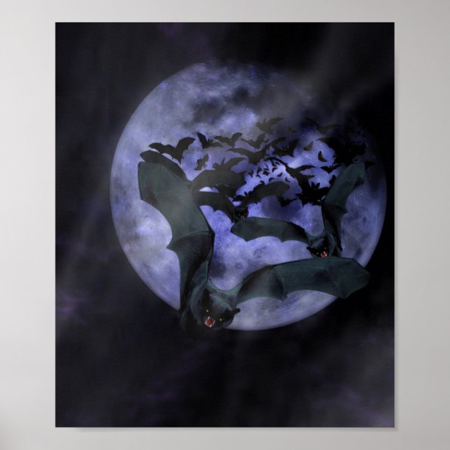Halloween-Fledermäuse auf Vollmondnacht Poster (Vorne)