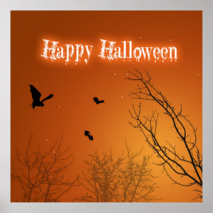 Halloween-Fledermäuse & Bäume - Poster