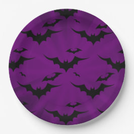 Halloween-Fledermäuse im Lila Hintergrund Pappteller