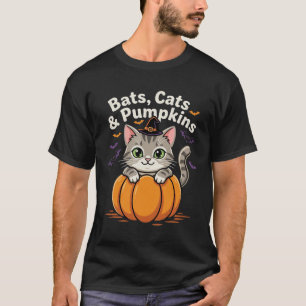 Halloween Fledermäuse Katzen und Kürbisse Süße Kät T-Shirt