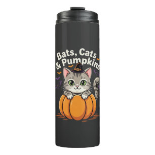 Halloween Fledermäuse Katzen und Kürbisse Süße Kät Thermosbecher
