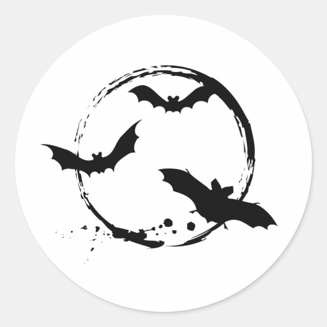 Halloween-Fledermäuse mit Mond Runder Aufkleber (Vorderseite)