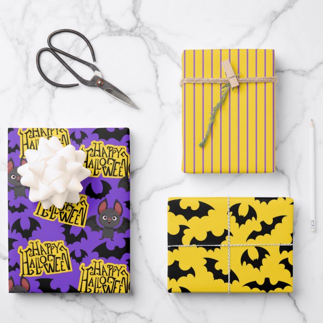 Halloween-Fledermäuse und -Buchstaben Geschenkpapier Set (Vorderseite)