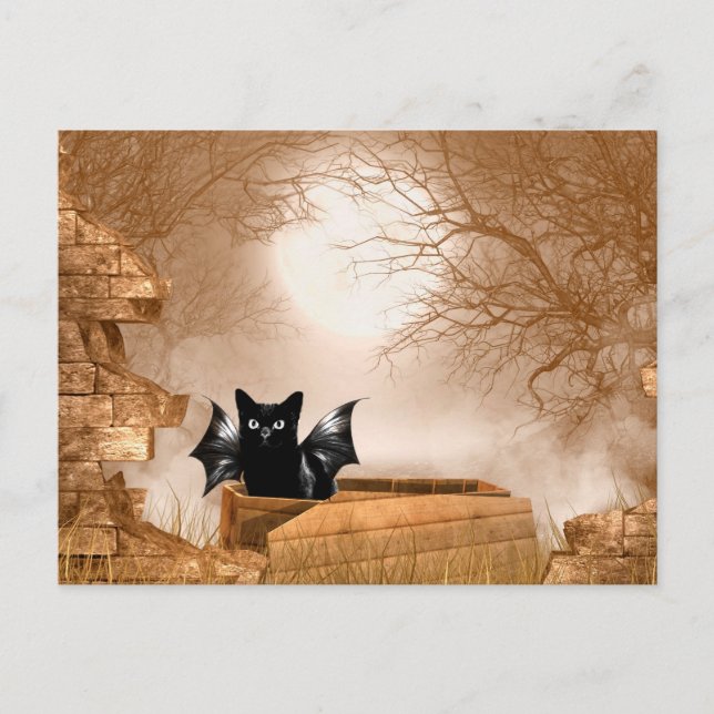 Halloween-Fledermauskatze Postkarte (Vorderseite)