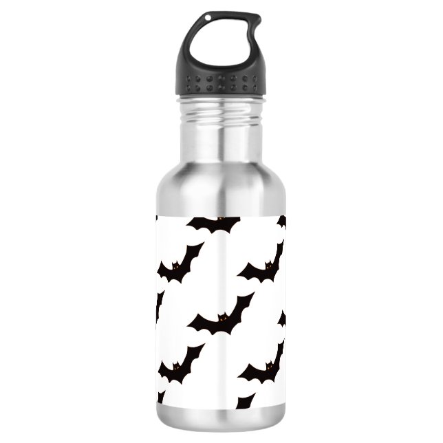 Halloween, Fledermausmuster, Trick oder Trete, Boo Edelstahlflasche (Vorderseite)