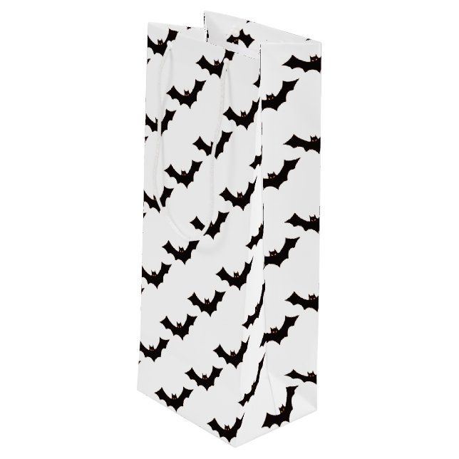 Halloween, Fledermausmuster, Trick oder Trete, Boo Geschenktüte Für Weinflaschen (Rückseite Schrägansicht)