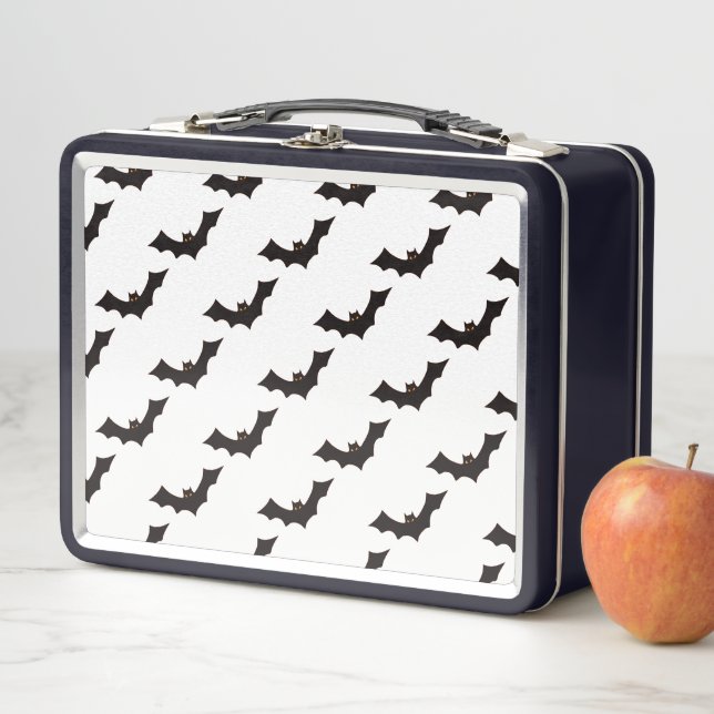Halloween, Fledermausmuster, Trick oder Trete, Boo Metall Brotdose (Beispiel)