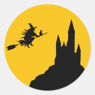 Halloween-Fliegen-Hexe-Aufkleber Runder Aufkleber