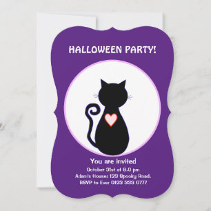 Halloween fliegende Hexe & schwarze Katze Einladung