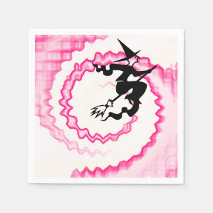 Halloween fliegender Hexenneonenpink-Zauberspruch Serviette