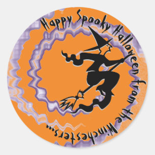 Halloween Fliegender Hexenzauber Text orange Runder Aufkleber