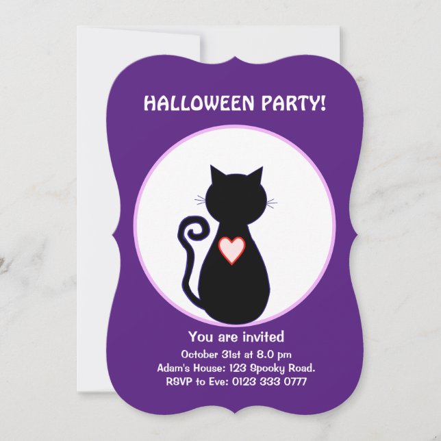 Halloween-Fliegerwitze und schwarze Katze Einladung (Vorderseite)