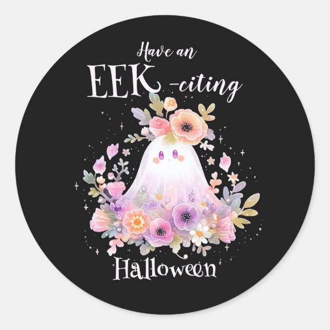 Halloween Floral Ghost Runder Aufkleber (Vorderseite)