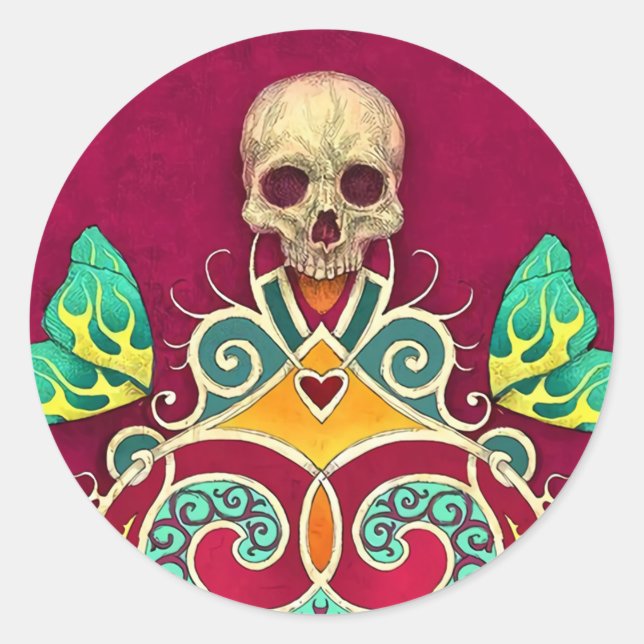 Halloween Floral Sugar Skull Classic Round Sticker (Vorderseite)