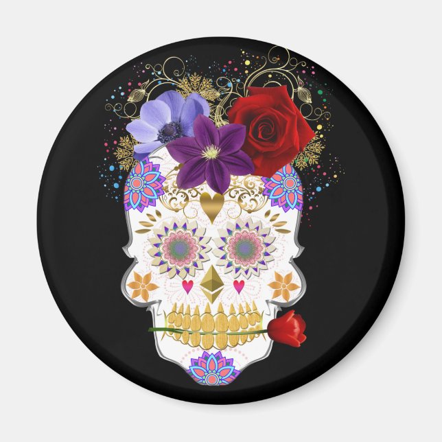 Halloween Floral Sugar Skull Magnet (Vorne)