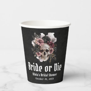 Halloween Floraler Totenkopf Braut oder Stirb Brau Pappbecher