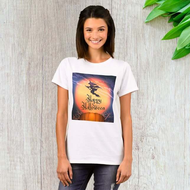 Halloween Flying Hexe Broom Pumpkin T - Shirt (Von Creator hochgeladen)